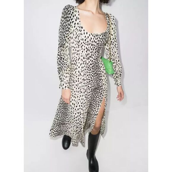 Reformation Alessi Dress in Cheetah, L/S Animal Print Midi Dress with Slit Sz 2 - Picture 1 of 14